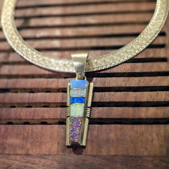 Elegant 925 Sterling Silver and Pink And Blue Opal Necklace
